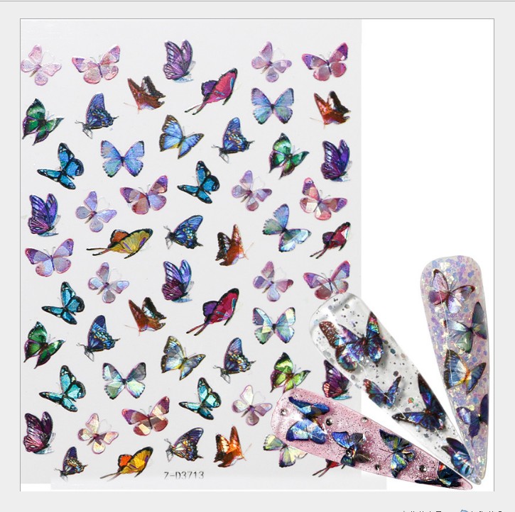 Faceshowes cheap price 3D nail butterfly sticker laser colorful butterfly sticker 3D nail sticker