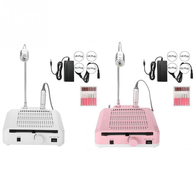 60w 3 in 1 Electric Nail Drill Art Dust Collector Suction Machine Desk With Lamp Manicure Pedicure Nail Art Equipment