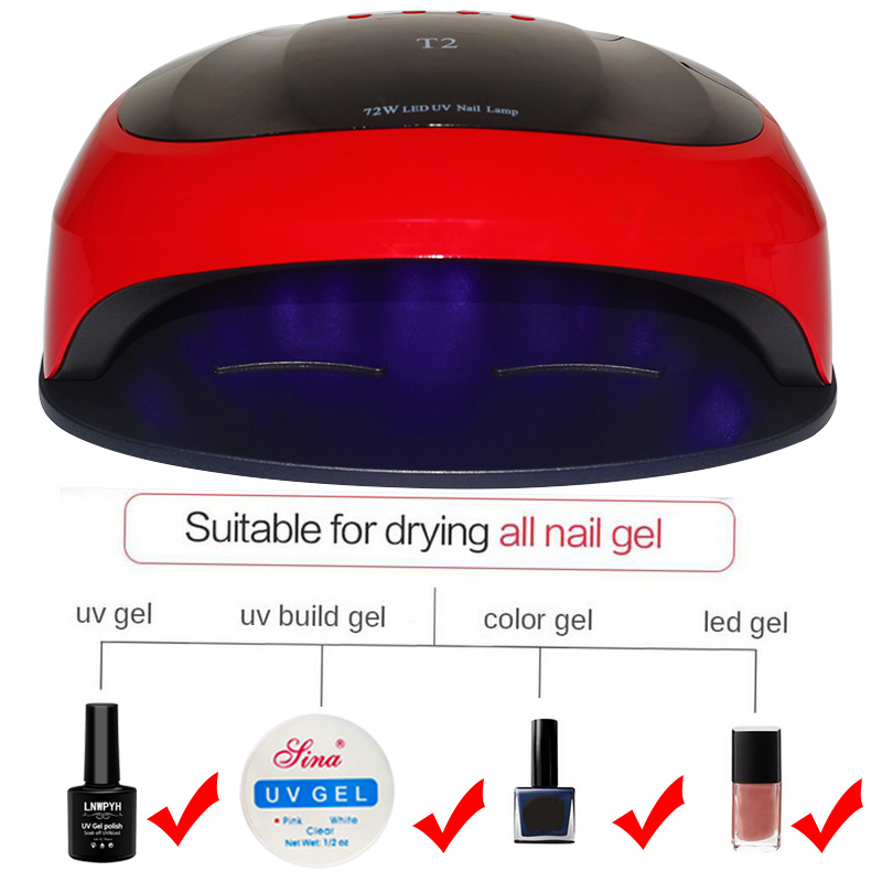 72W Pro UV Lamp LED Nail Lamp Nail Dryer For All Gels Polish Sun Light Infrared Sensing 10/30/60s Timer Smart