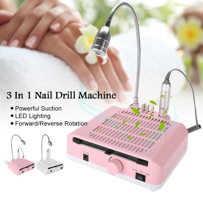60w 3 in 1 Electric Nail Drill Art Dust Collector Suction Machine Desk With Lamp Manicure Pedicure Nail Art Equipment